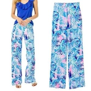 Lilly Pulitzer Lorena Breezy Palazzo Pants Blue Shade Seekers L